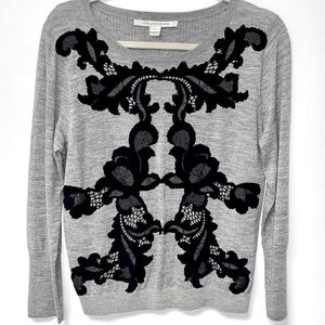 DIANE von FURSTENBERG Gray Wool w Black Appliqué Sz S